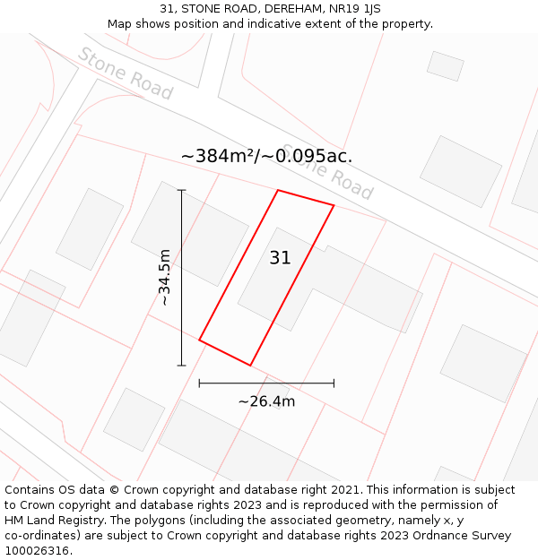 31, STONE ROAD, DEREHAM, NR19 1JS: Plot and title map