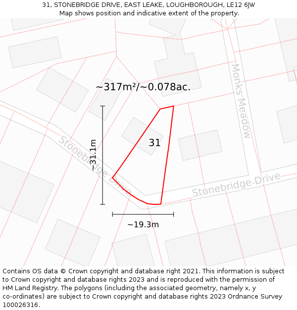 31, STONEBRIDGE DRIVE, EAST LEAKE, LOUGHBOROUGH, LE12 6JW: Plot and title map