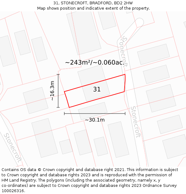 31, STONECROFT, BRADFORD, BD2 2HW: Plot and title map
