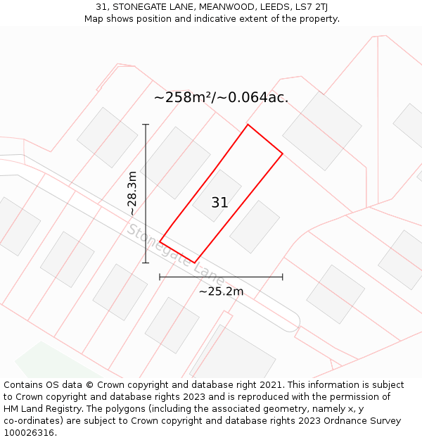 31, STONEGATE LANE, MEANWOOD, LEEDS, LS7 2TJ: Plot and title map