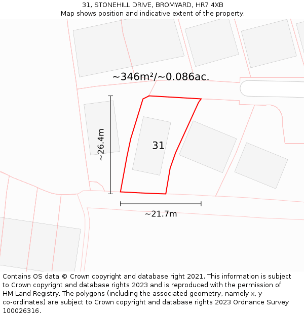 31, STONEHILL DRIVE, BROMYARD, HR7 4XB: Plot and title map