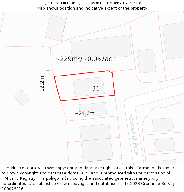 31, STONEHILL RISE, CUDWORTH, BARNSLEY, S72 8JE: Plot and title map