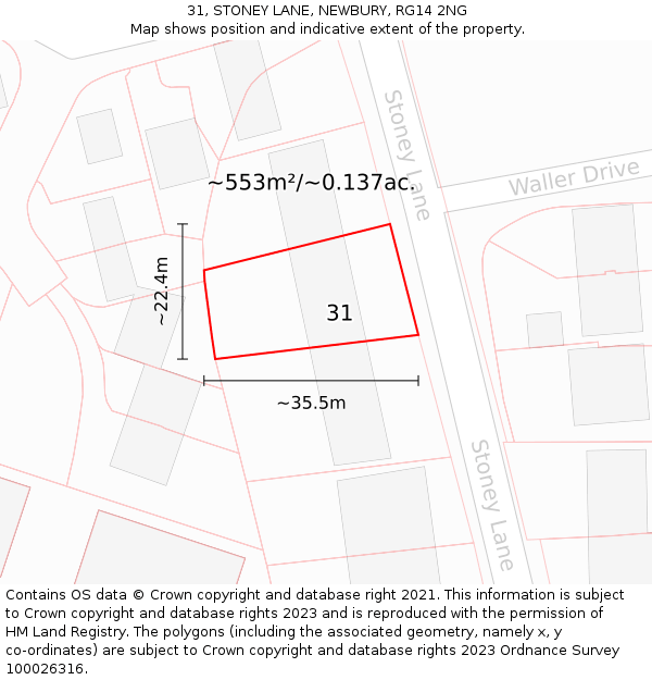 31, STONEY LANE, NEWBURY, RG14 2NG: Plot and title map