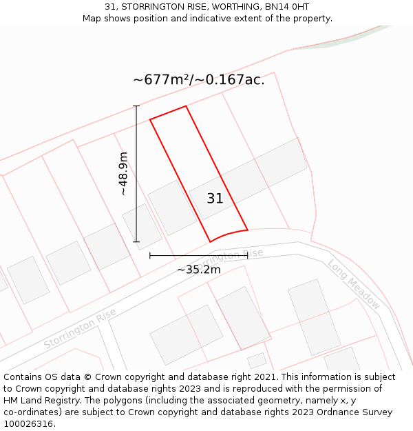 31, STORRINGTON RISE, WORTHING, BN14 0HT: Plot and title map