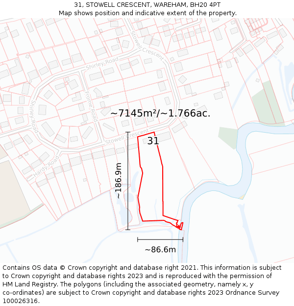 31, STOWELL CRESCENT, WAREHAM, BH20 4PT: Plot and title map
