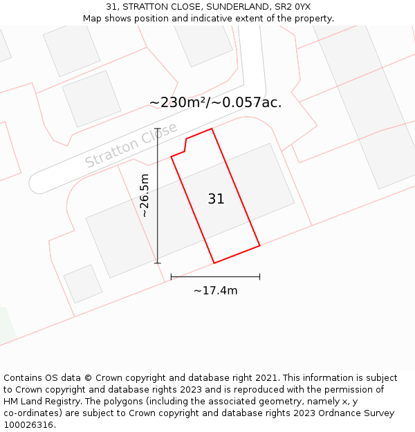 31, STRATTON CLOSE, SUNDERLAND, SR2 0YX: Plot and title map