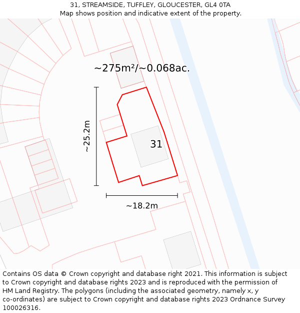 31, STREAMSIDE, TUFFLEY, GLOUCESTER, GL4 0TA: Plot and title map