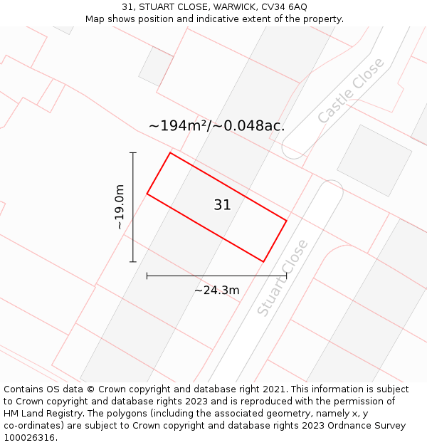 31, STUART CLOSE, WARWICK, CV34 6AQ: Plot and title map