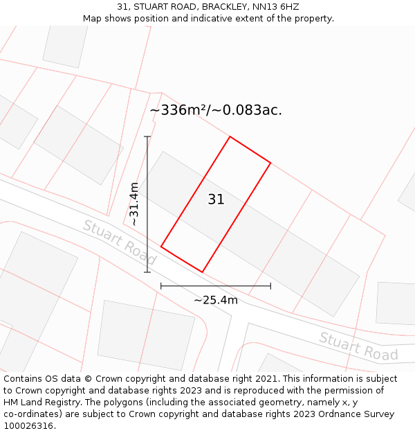 31, STUART ROAD, BRACKLEY, NN13 6HZ: Plot and title map
