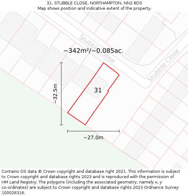 31, STUBBLE CLOSE, NORTHAMPTON, NN2 8DS: Plot and title map