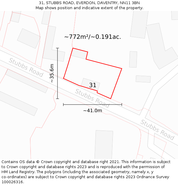31, STUBBS ROAD, EVERDON, DAVENTRY, NN11 3BN: Plot and title map