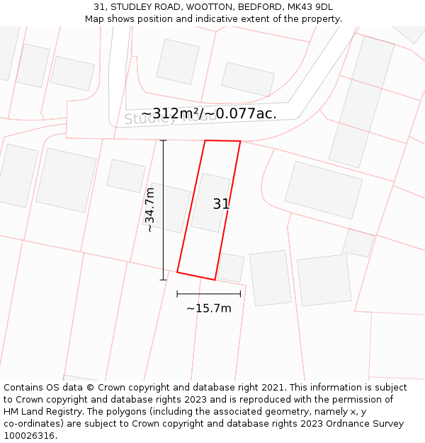 31, STUDLEY ROAD, WOOTTON, BEDFORD, MK43 9DL: Plot and title map