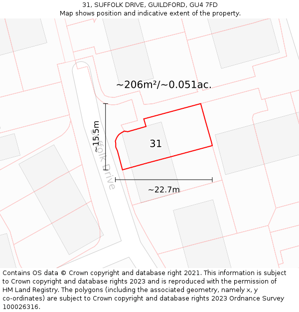 31, SUFFOLK DRIVE, GUILDFORD, GU4 7FD: Plot and title map