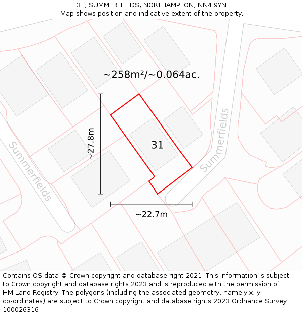 31, SUMMERFIELDS, NORTHAMPTON, NN4 9YN: Plot and title map