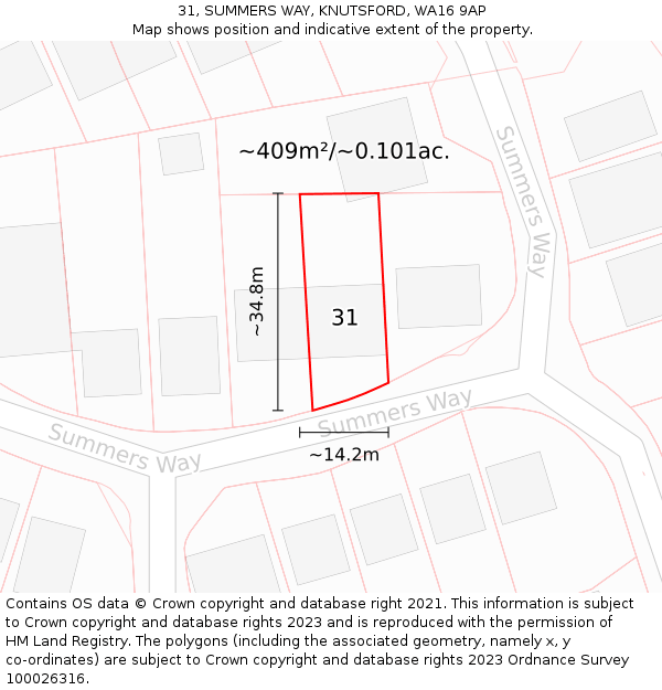 31, SUMMERS WAY, KNUTSFORD, WA16 9AP: Plot and title map