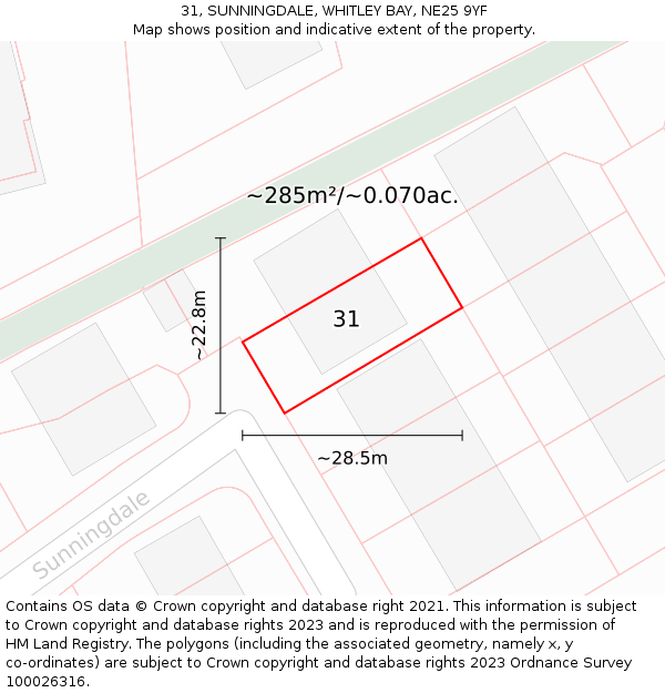 31, SUNNINGDALE, WHITLEY BAY, NE25 9YF: Plot and title map