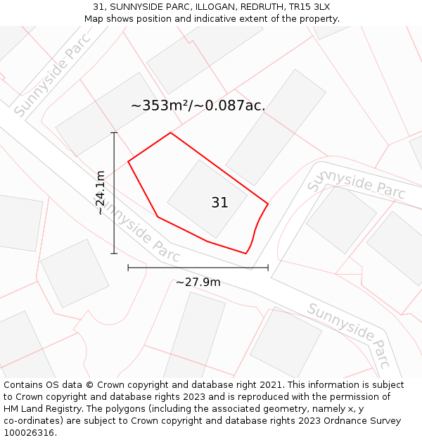 31, SUNNYSIDE PARC, ILLOGAN, REDRUTH, TR15 3LX: Plot and title map