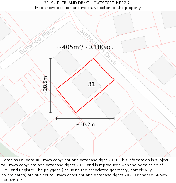 31, SUTHERLAND DRIVE, LOWESTOFT, NR32 4LJ: Plot and title map