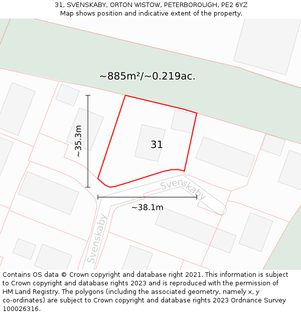 31, SVENSKABY, ORTON WISTOW, PETERBOROUGH, PE2 6YZ: Plot and title map
