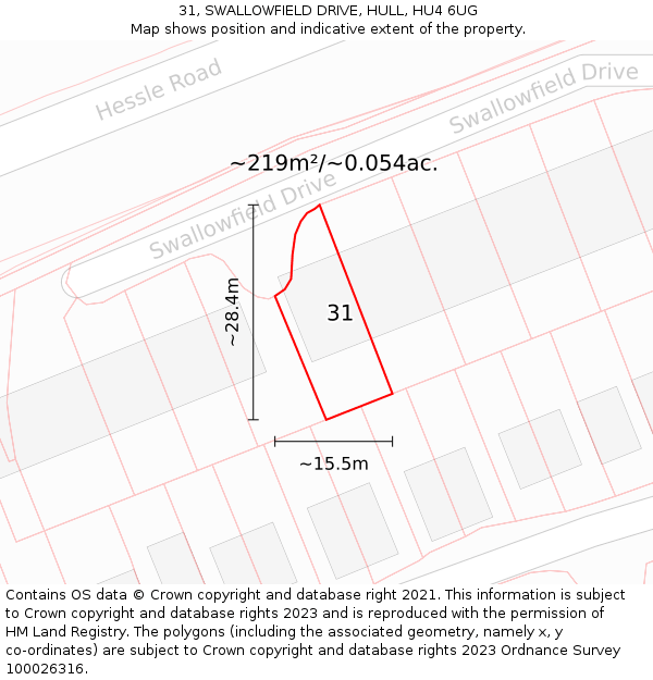 31, SWALLOWFIELD DRIVE, HULL, HU4 6UG: Plot and title map