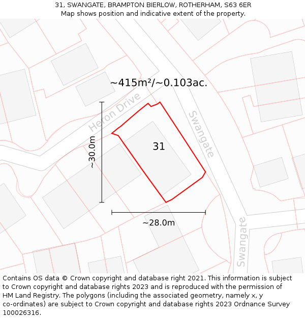 31, SWANGATE, BRAMPTON BIERLOW, ROTHERHAM, S63 6ER: Plot and title map