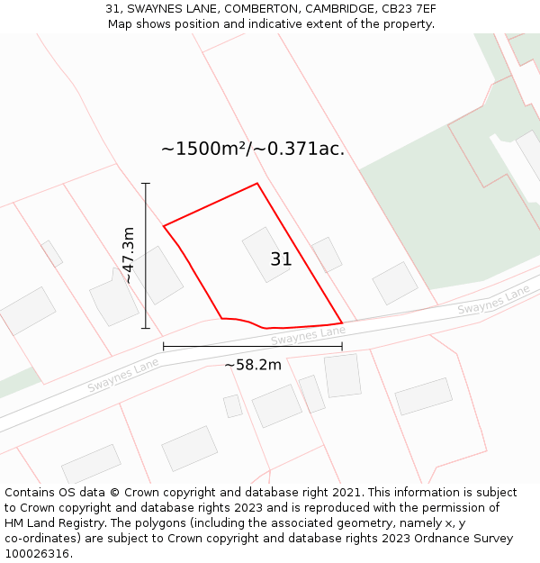 31, SWAYNES LANE, COMBERTON, CAMBRIDGE, CB23 7EF: Plot and title map