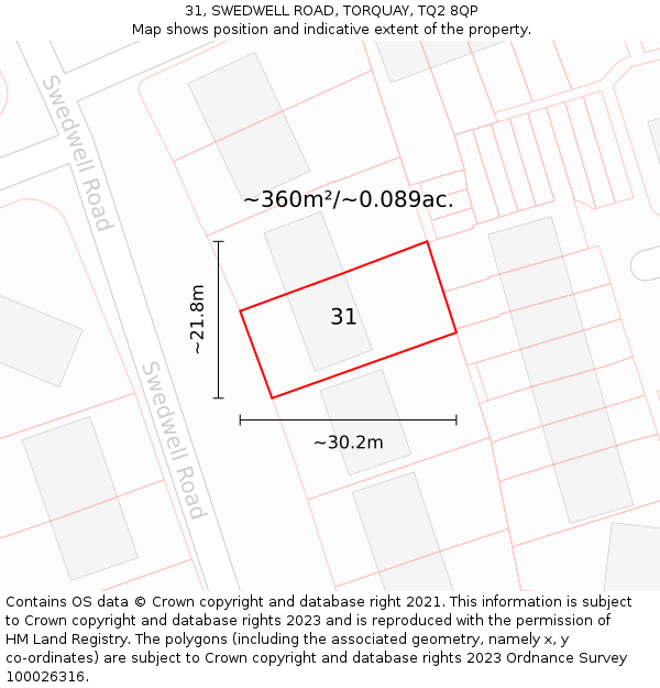 31, SWEDWELL ROAD, TORQUAY, TQ2 8QP: Plot and title map