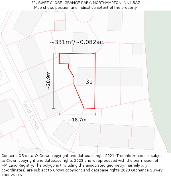 31, SWIFT CLOSE, GRANGE PARK, NORTHAMPTON, NN4 5AZ: Plot and title map