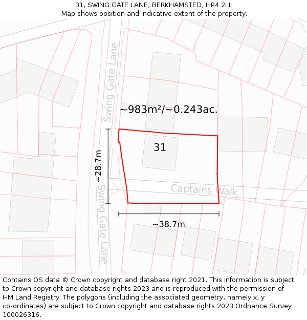31, SWING GATE LANE, BERKHAMSTED, HP4 2LL: Plot and title map