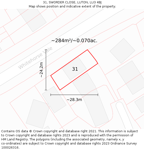 31, SWORDER CLOSE, LUTON, LU3 4BJ: Plot and title map