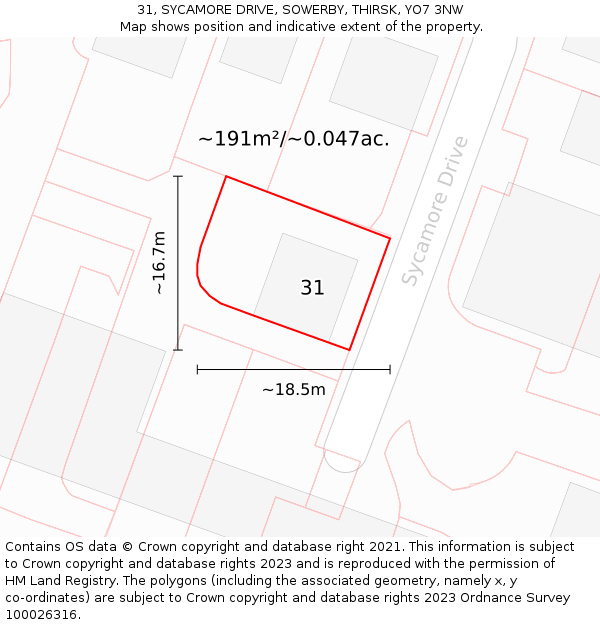 31, SYCAMORE DRIVE, SOWERBY, THIRSK, YO7 3NW: Plot and title map