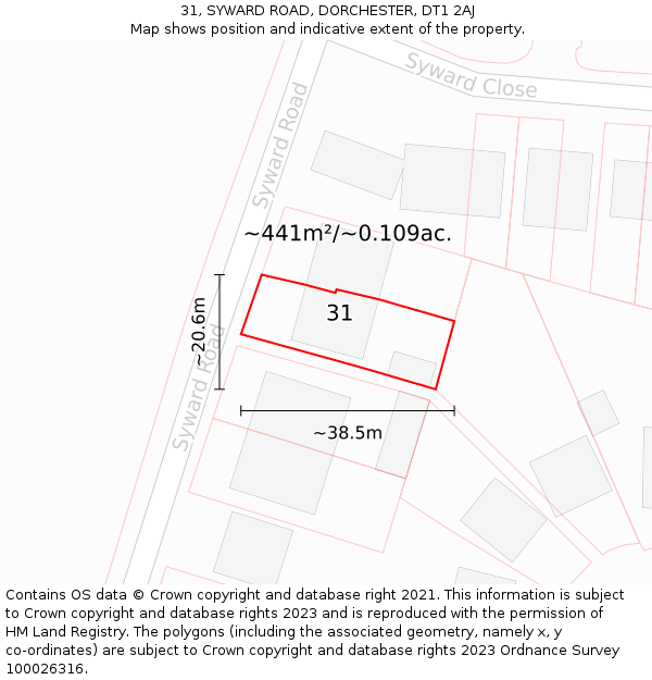 31, SYWARD ROAD, DORCHESTER, DT1 2AJ: Plot and title map