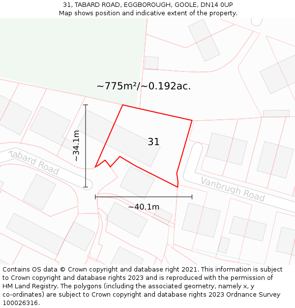 31, TABARD ROAD, EGGBOROUGH, GOOLE, DN14 0UP: Plot and title map