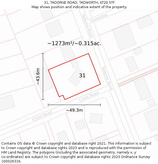 31, TADORNE ROAD, TADWORTH, KT20 5TF: Plot and title map