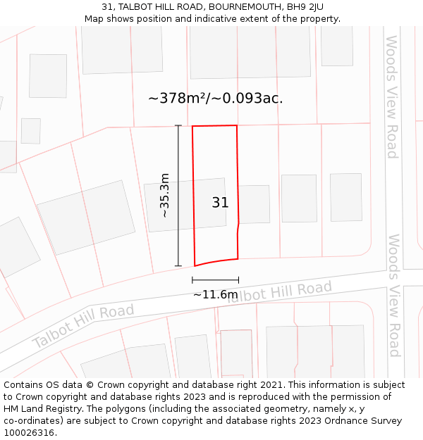 31, TALBOT HILL ROAD, BOURNEMOUTH, BH9 2JU: Plot and title map