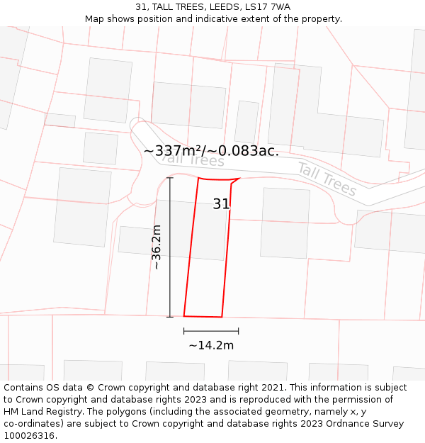 31, TALL TREES, LEEDS, LS17 7WA: Plot and title map