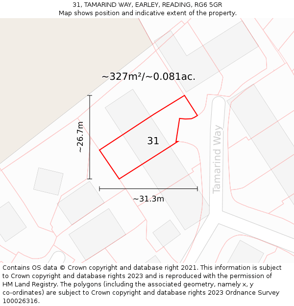 31, TAMARIND WAY, EARLEY, READING, RG6 5GR: Plot and title map