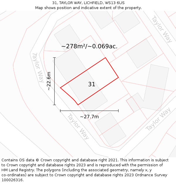 31, TAYLOR WAY, LICHFIELD, WS13 6US: Plot and title map