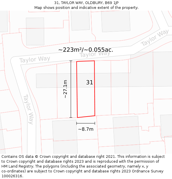31, TAYLOR WAY, OLDBURY, B69 1JP: Plot and title map