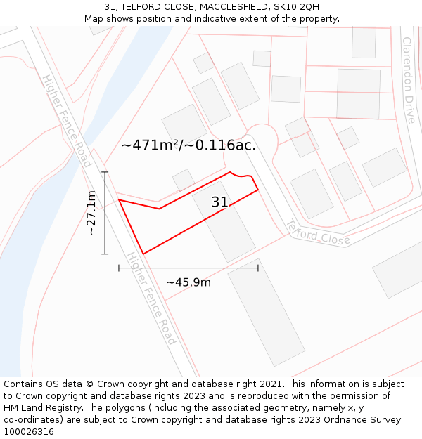 31, TELFORD CLOSE, MACCLESFIELD, SK10 2QH: Plot and title map