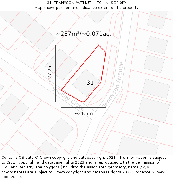 31, TENNYSON AVENUE, HITCHIN, SG4 0PY: Plot and title map