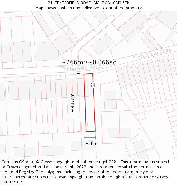 31, TENTERFIELD ROAD, MALDON, CM9 5EN: Plot and title map