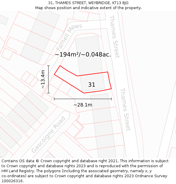 31, THAMES STREET, WEYBRIDGE, KT13 8JG: Plot and title map