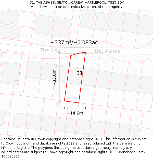 31, THE ASHES, SEATON CAREW, HARTLEPOOL, TS25 2QY: Plot and title map