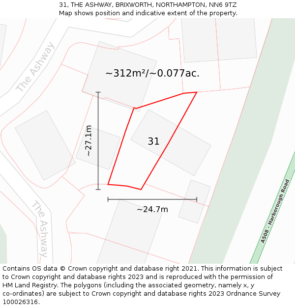 31, THE ASHWAY, BRIXWORTH, NORTHAMPTON, NN6 9TZ: Plot and title map