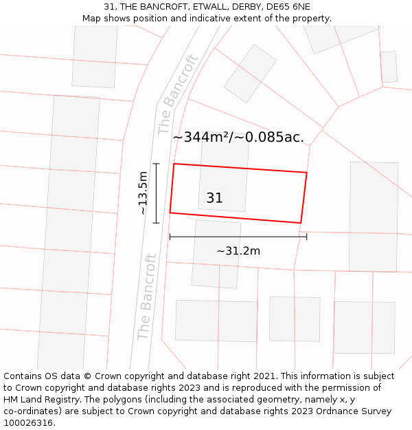 31, THE BANCROFT, ETWALL, DERBY, DE65 6NE: Plot and title map