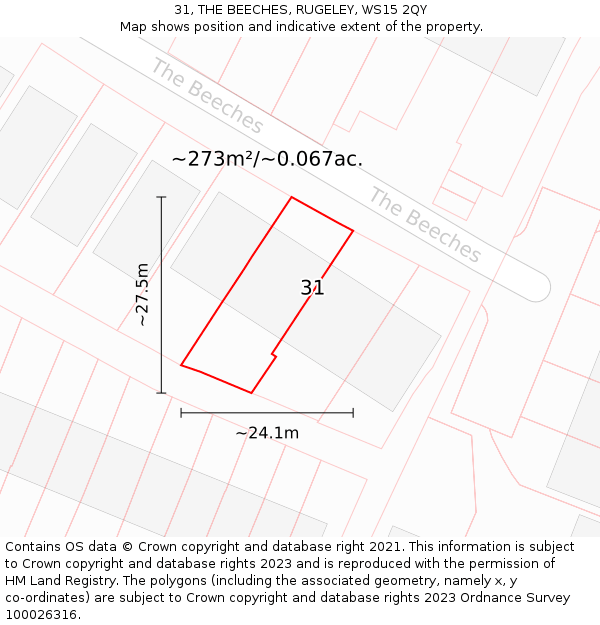 31, THE BEECHES, RUGELEY, WS15 2QY: Plot and title map