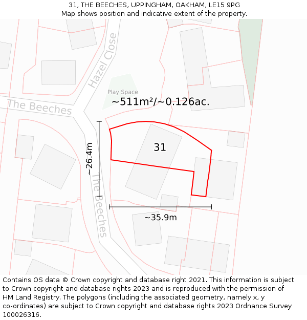 31, THE BEECHES, UPPINGHAM, OAKHAM, LE15 9PG: Plot and title map