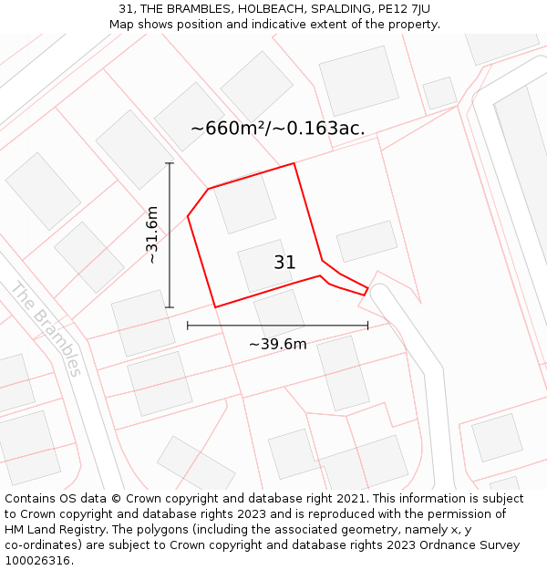 31, THE BRAMBLES, HOLBEACH, SPALDING, PE12 7JU: Plot and title map