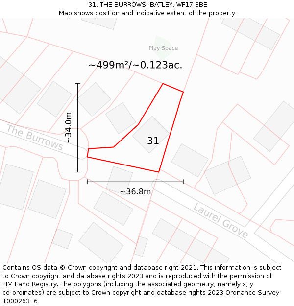 31, THE BURROWS, BATLEY, WF17 8BE: Plot and title map